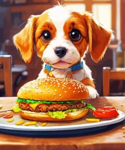 Cavalier King Charles Spaniel With Burger Diamond Painting