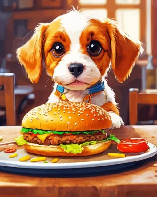 Cavalier King Charles Spaniel With Burger Diamond Painting