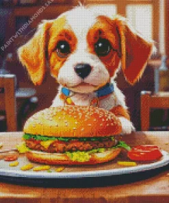 Cavalier King Charles Spaniel With Burger Diamond Painting