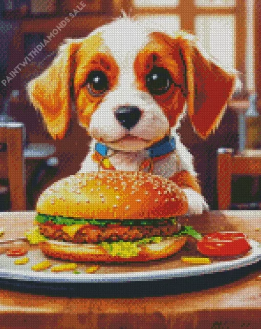 Cavalier King Charles Spaniel With Burger Diamond Painting