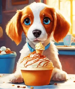 Cavalier King Charles Spaniel With Ice Cream Diamond Painting