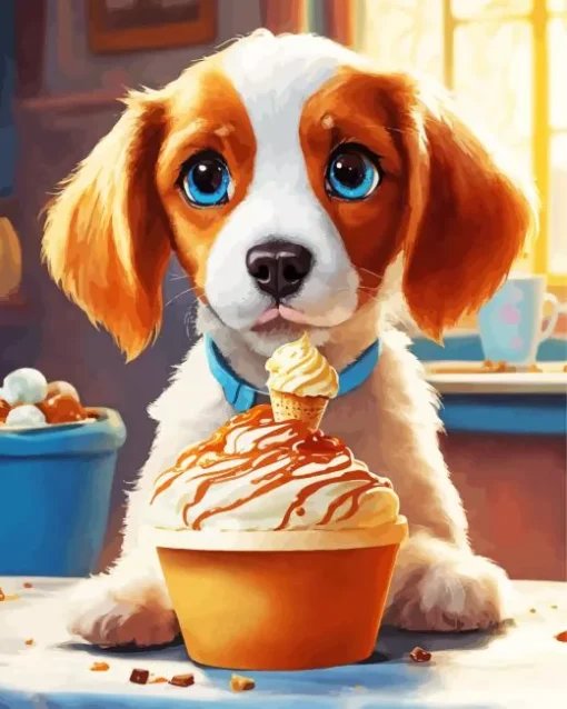 Cavalier King Charles Spaniel With Ice Cream Diamond Painting