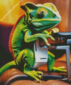 Chameleon Playing Video Games Diamond Painting