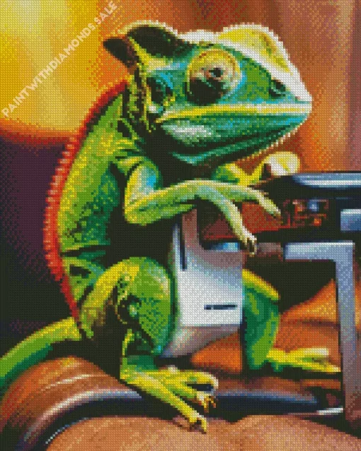 Chameleon Playing Video Games Diamond Painting