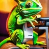 Chameleon Playing Video Games Diamond Painting