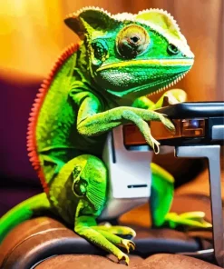 Chameleon Playing Video Games Diamond Painting