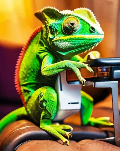 Chameleon Playing Video Games Diamond Painting