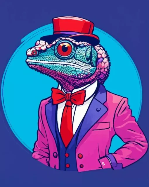 Chameleon With Suit Diamond Painting