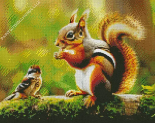 Chipmunk And Bird Diamond Painting