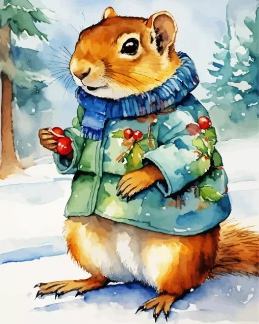 Chipmunk In Snow Diamond Painting