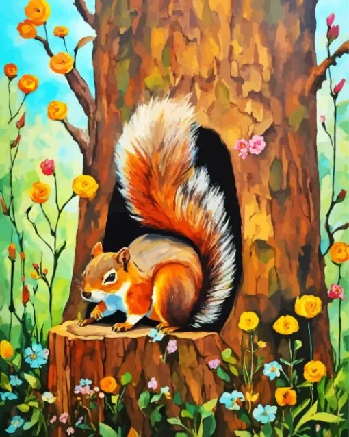 Chipmunk On A Tree Diamond Painting