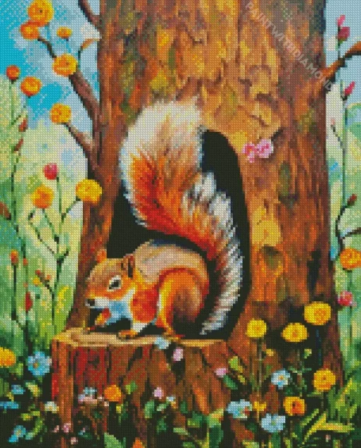 Chipmunk On A Tree Diamond Painting