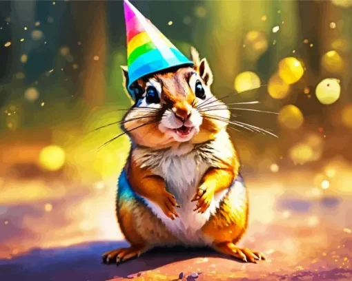 Chipmunk With Birthday Hat Diamond Painting