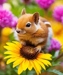 Chipmunk With Flowers Diamond Painting