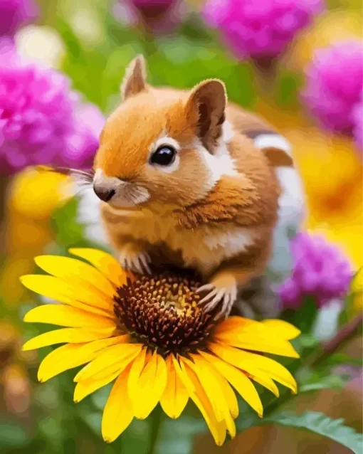 Chipmunk With Flowers Diamond Painting