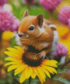 Chipmunk With Flowers Diamond Painting