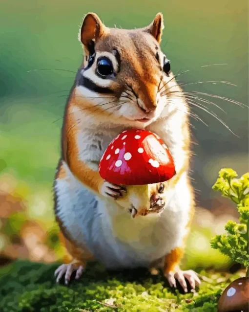 Chipmunk With Mushroom Diamond Painting