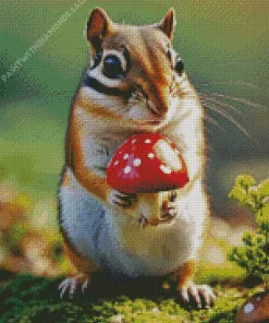 Chipmunk With Mushroom Diamond Painting