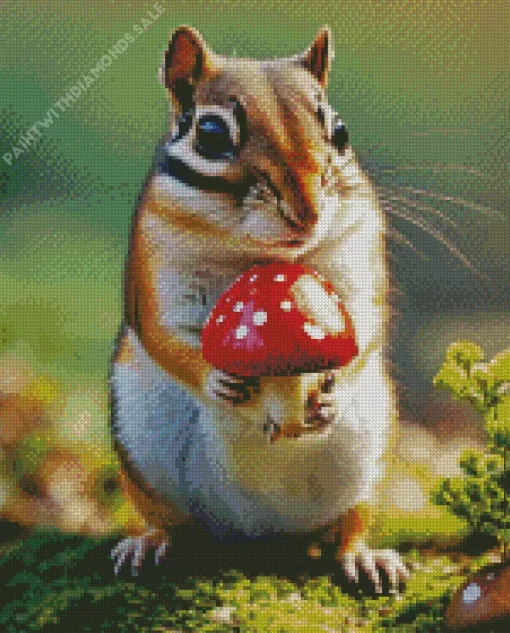 Chipmunk With Mushroom Diamond Painting