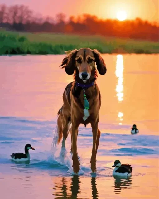 Coonhound By A Lake Diamond Painting