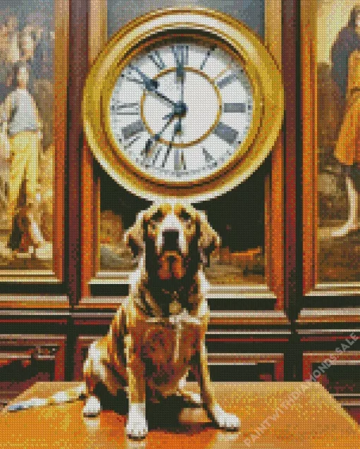 Coonhound With A Big Clock Diamond Painting