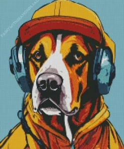 Coonhound With Headphones Diamond Painting