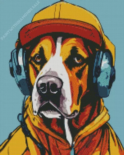 Coonhound With Headphones Diamond Painting