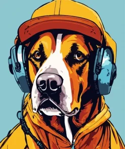 Coonhound With Headphones Diamond Painting