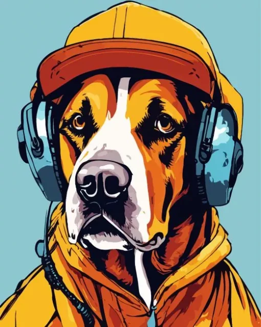 Coonhound With Headphones Diamond Painting