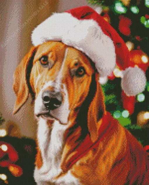 Coonhound With Santa Hat Diamond Painting