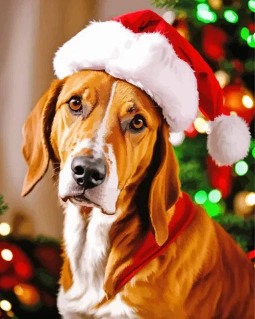 Coonhound With Santa Hat Diamond Painting