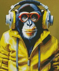 Dj Monkey In A Yellow Jacket Diamond Painting