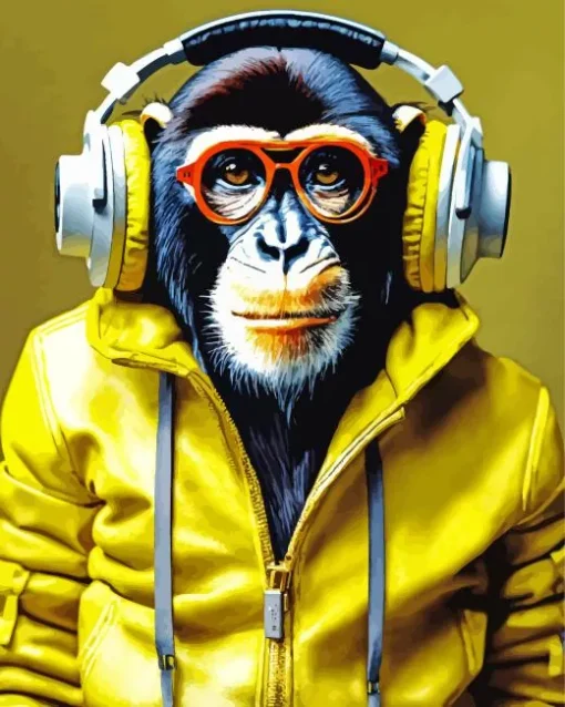 Dj Monkey In A Yellow Jacket Diamond Painting