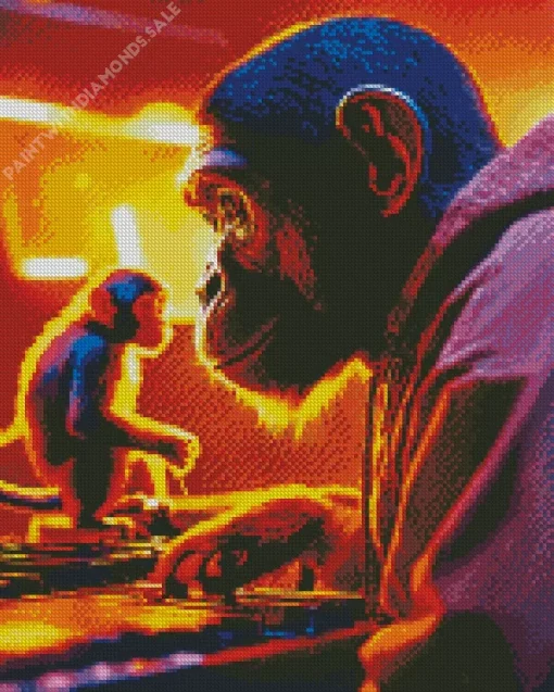 Dj Monkey Making A Song Diamond Painting