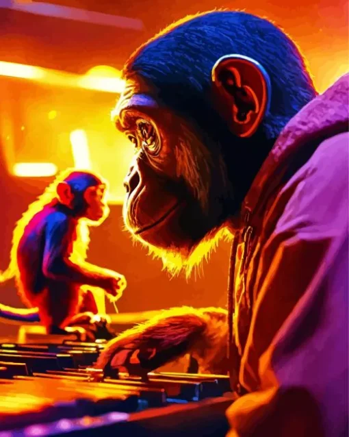 Dj Monkey Making A Song Diamond Painting