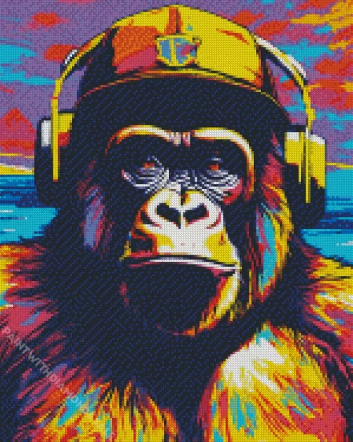 Dj Monkey With A Hat Diamond Painting