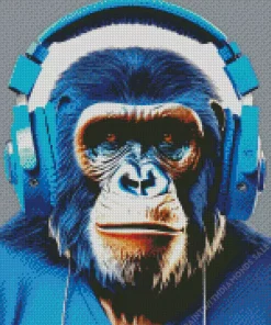 Dj Monkey With Headphones Diamond Painting