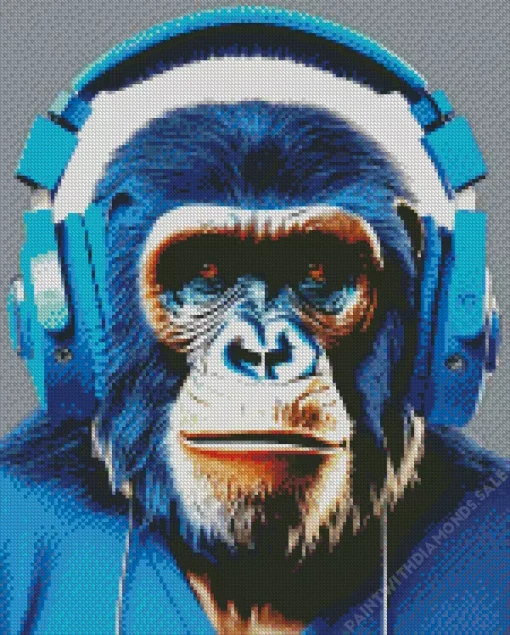 Dj Monkey With Headphones Diamond Painting