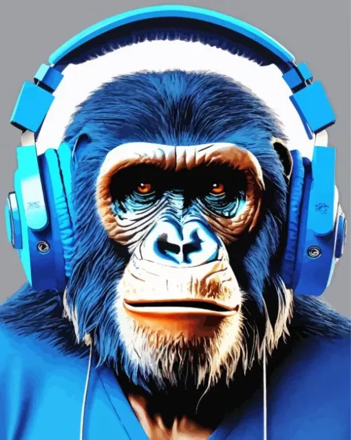 Dj Monkey With Headphones Diamond Painting