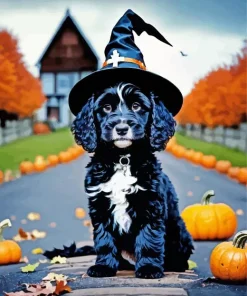 English Cocker Spaniel In Halloween Custom Diamond Painting