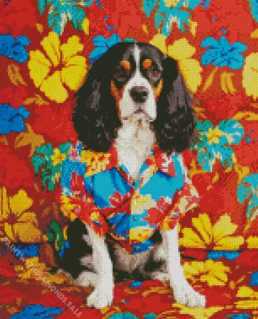 English Cocker Spaniel In Hawaiin Shirt Diamond Painting