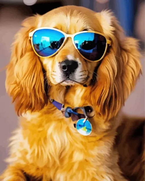 English Cocker Spaniel With Sunglasses Diamond Painting