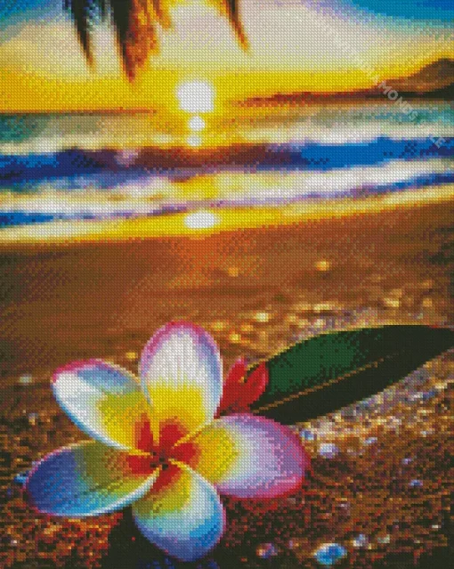 Frangipani Flower In The Beach Diamond Painting