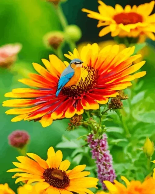 Gazania With A Blue Bird Diamond Painting