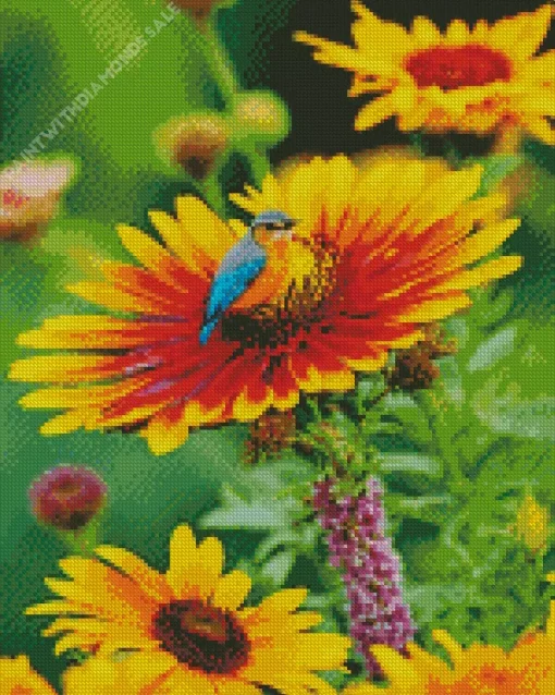 Gazania With A Blue Bird Diamond Painting