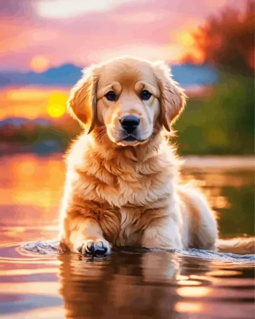 Golden Retriever Swimming Diamond Painting