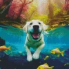 Golden Retriever Swimming With Fish Diamond Painting