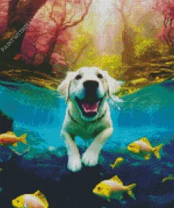 Golden Retriever Swimming With Fish Diamond Painting