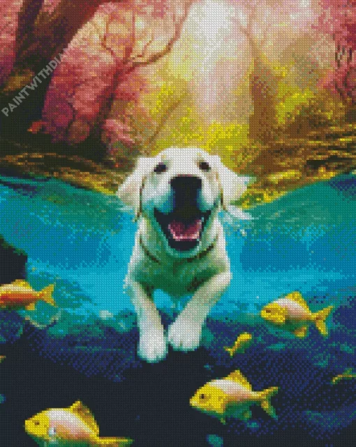 Golden Retriever Swimming With Fish Diamond Painting