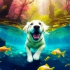 Golden Retriever Swimming With Fish Diamond Painting